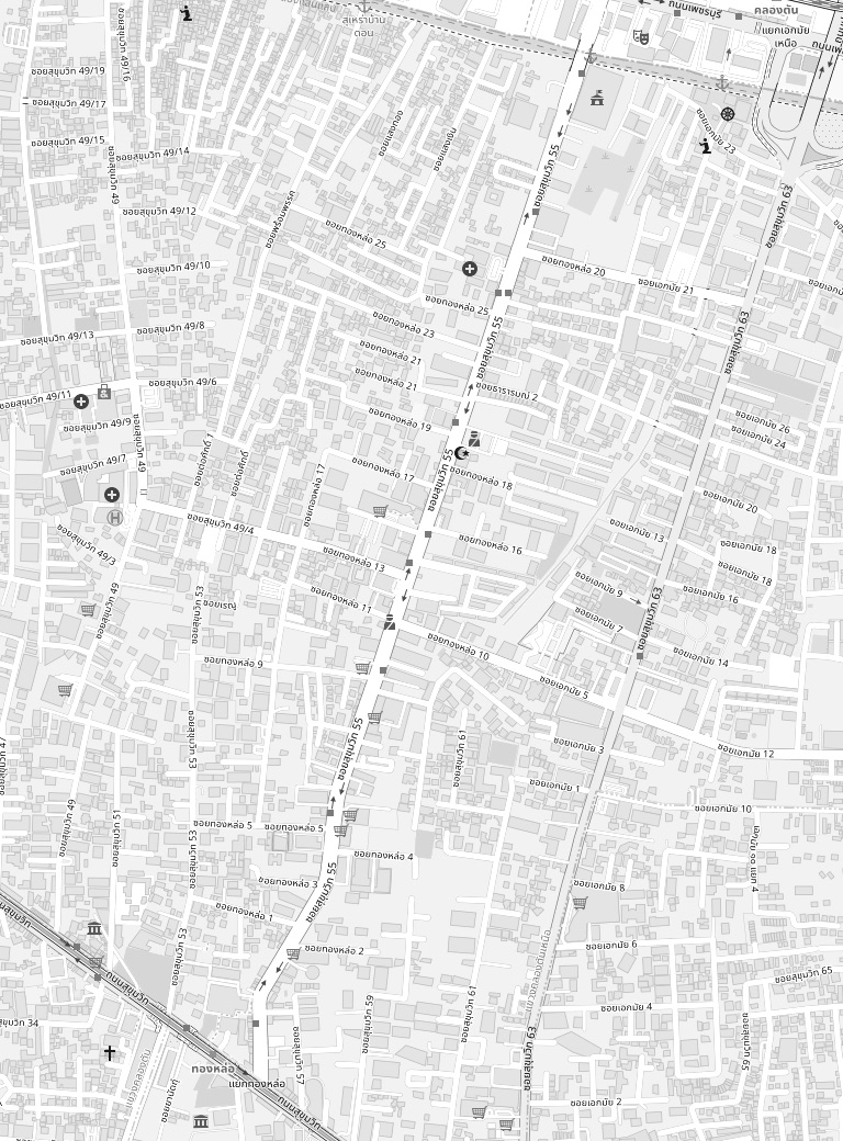 Map of Thonglor showing The Beer Cap, BTS Thong Lo and Saphan 55